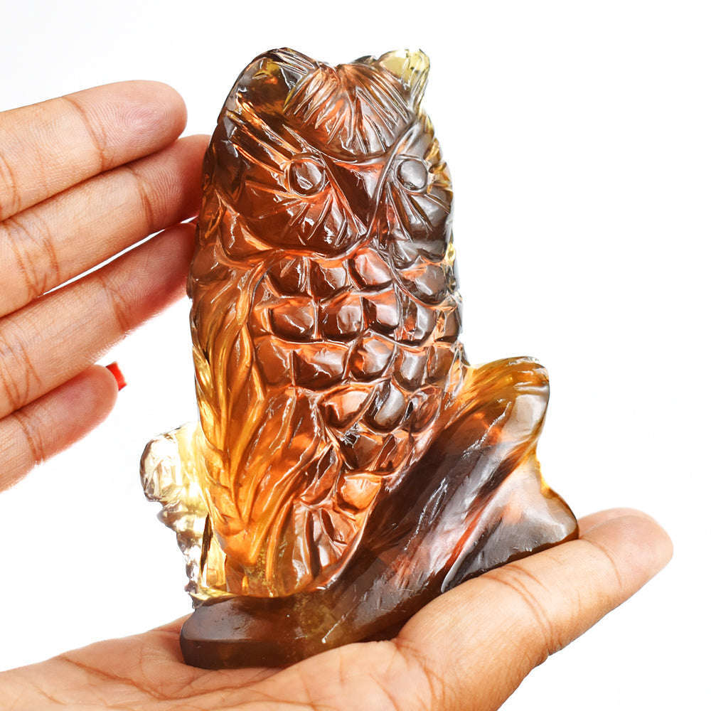 gemsmore:Genuine  1870.00 Cts  Multicolor Fluorite Hand Carved Crystal Owl Gemstone Carving