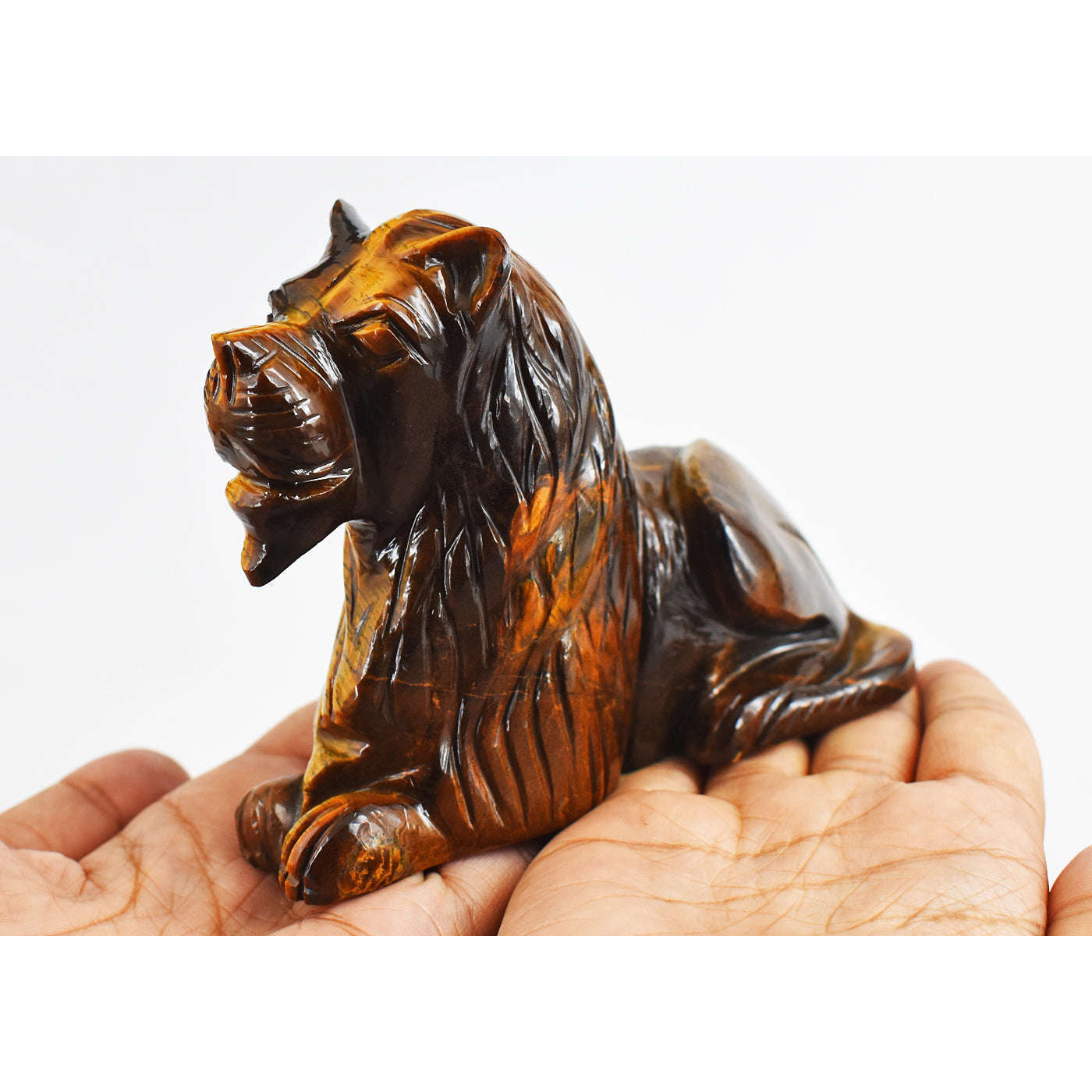 gemsmore:Genuine 2839.00  Carats Golden Tiger Eye Hand Carved Crystal Gemstone Carving Lion