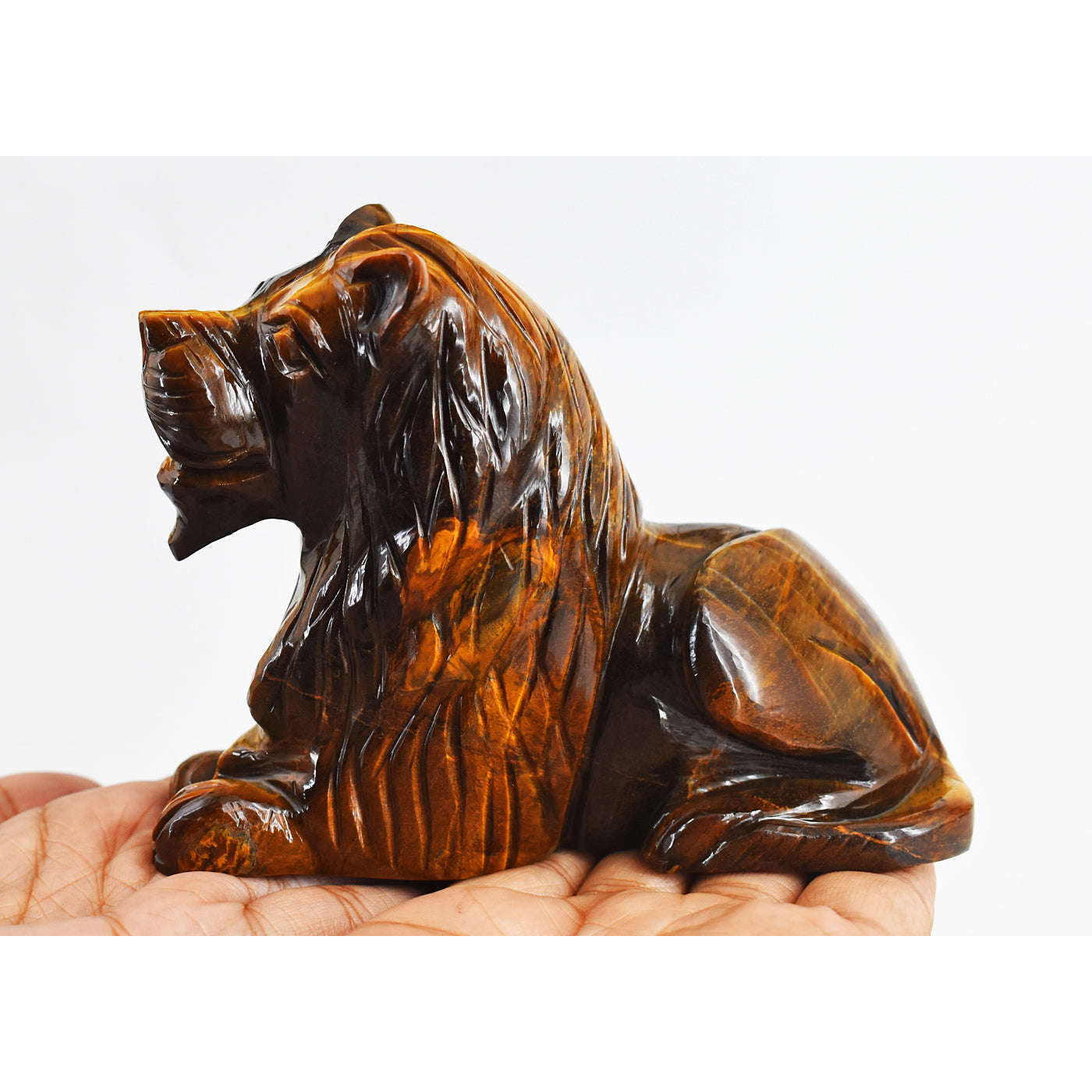 gemsmore:Genuine 2839.00  Carats Golden Tiger Eye Hand Carved Crystal Gemstone Carving Lion