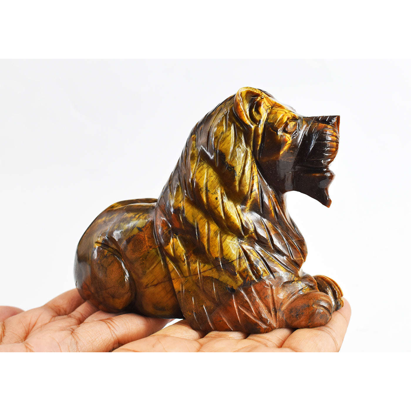 gemsmore:Genuine 2839.00  Carats Golden Tiger Eye Hand Carved Crystal Gemstone Carving Lion