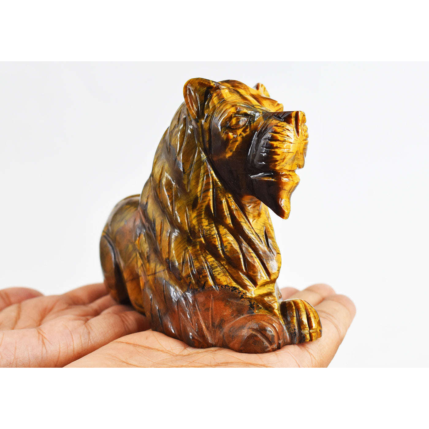 gemsmore:Genuine 2839.00  Carats Golden Tiger Eye Hand Carved Crystal Gemstone Carving Lion
