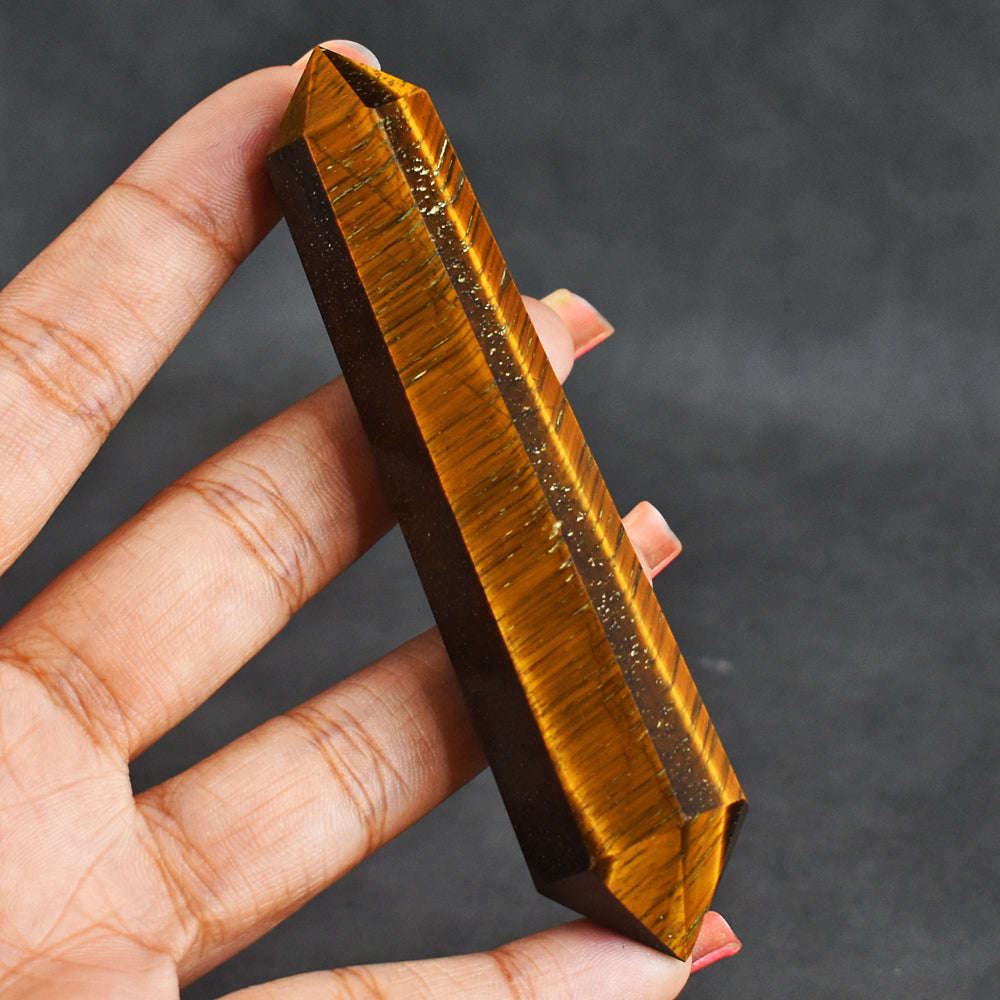 gemsmore:Genuine  316.00 Cts  Golden Tiger Eye Hand Carved  Healing  Double Terminated Point