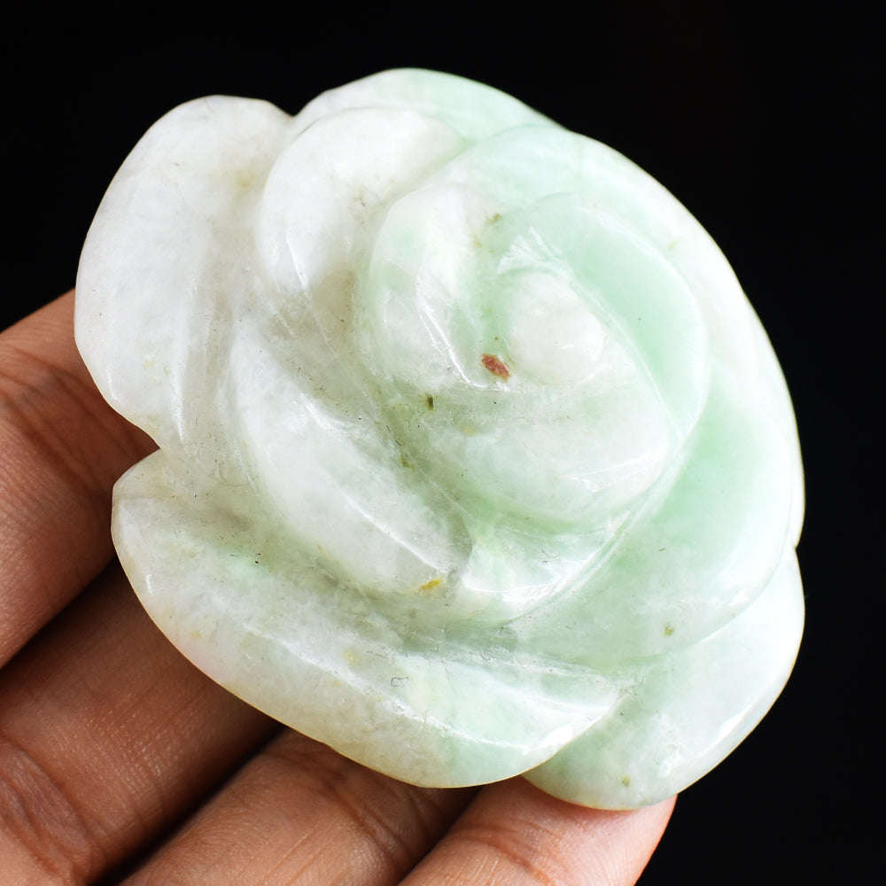 gemsmore:Genuine  357.00  Carats  Natural  Amazonite Hand  Carved Rose Flower Carving