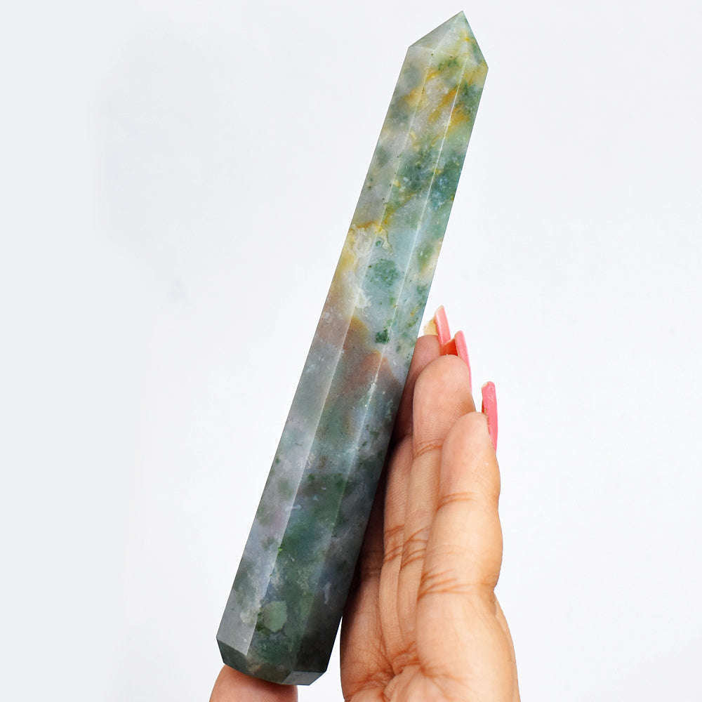 gemsmore:Genuine  470.00 Cts  Hand Carved Natural Moss Agate  Healing Point