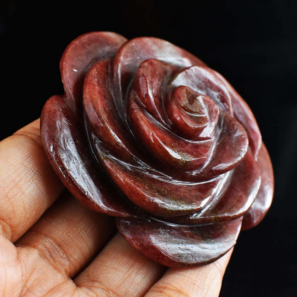 gemsmore:Genuine  542.00 Cts  Natural  Rhodonite  Hand Carved  Rose  Gemstone  Carving