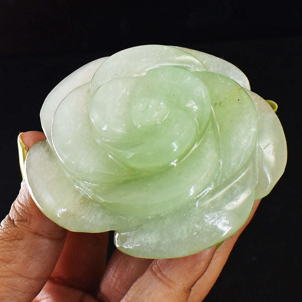 gemsmore:Genuine  570.00 Cts  Aventurine  Hand  Carved  Rose  Gemstone  Carving