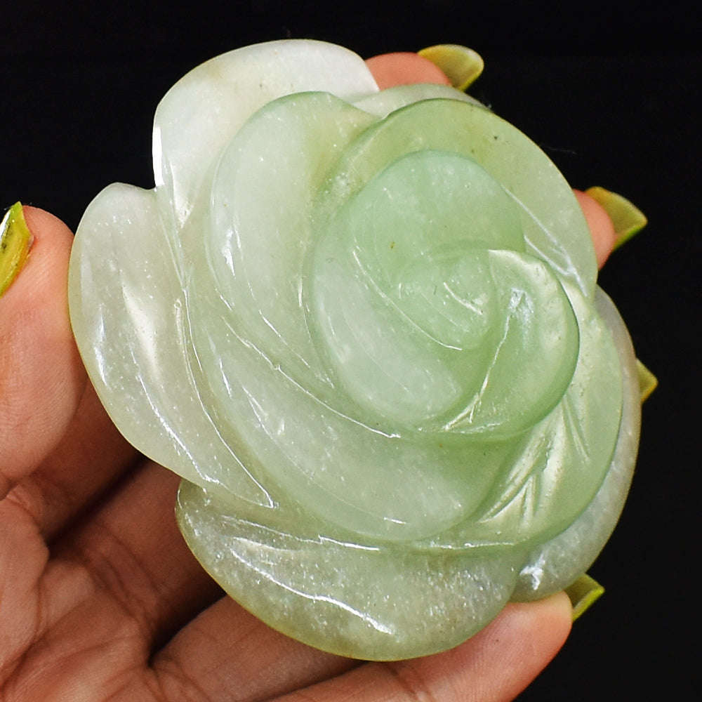 gemsmore:Genuine  570.00 Cts  Aventurine  Hand  Carved  Rose  Gemstone  Carving