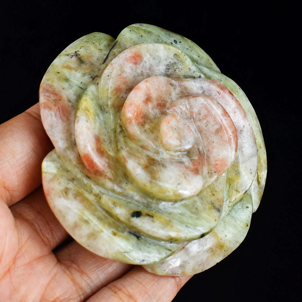 gemsmore:Genuine  576.00  Cts  Blood  Green  Unakite  Hand  Carved  Rose Gemstone