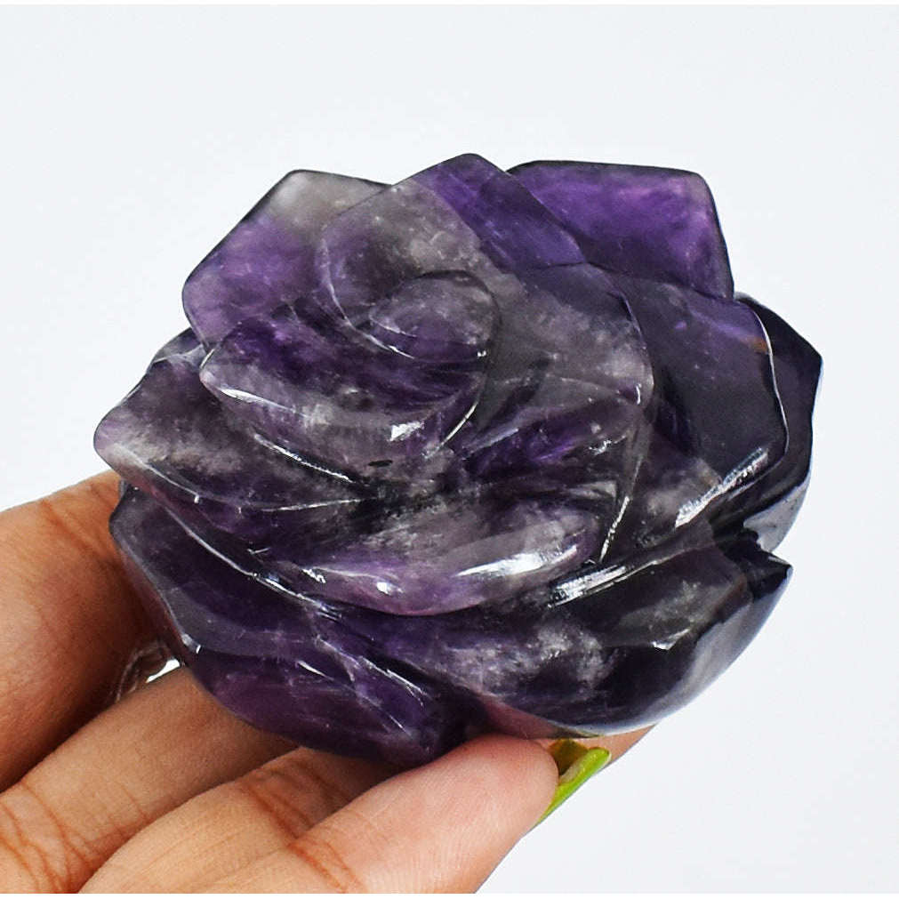 gemsmore:Genuine 608.00 Cts Amazing Purple Amethyst Hand Carved Rose