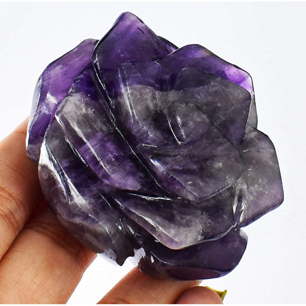 gemsmore:Genuine 608.00 Cts Amazing Purple Amethyst Hand Carved Rose