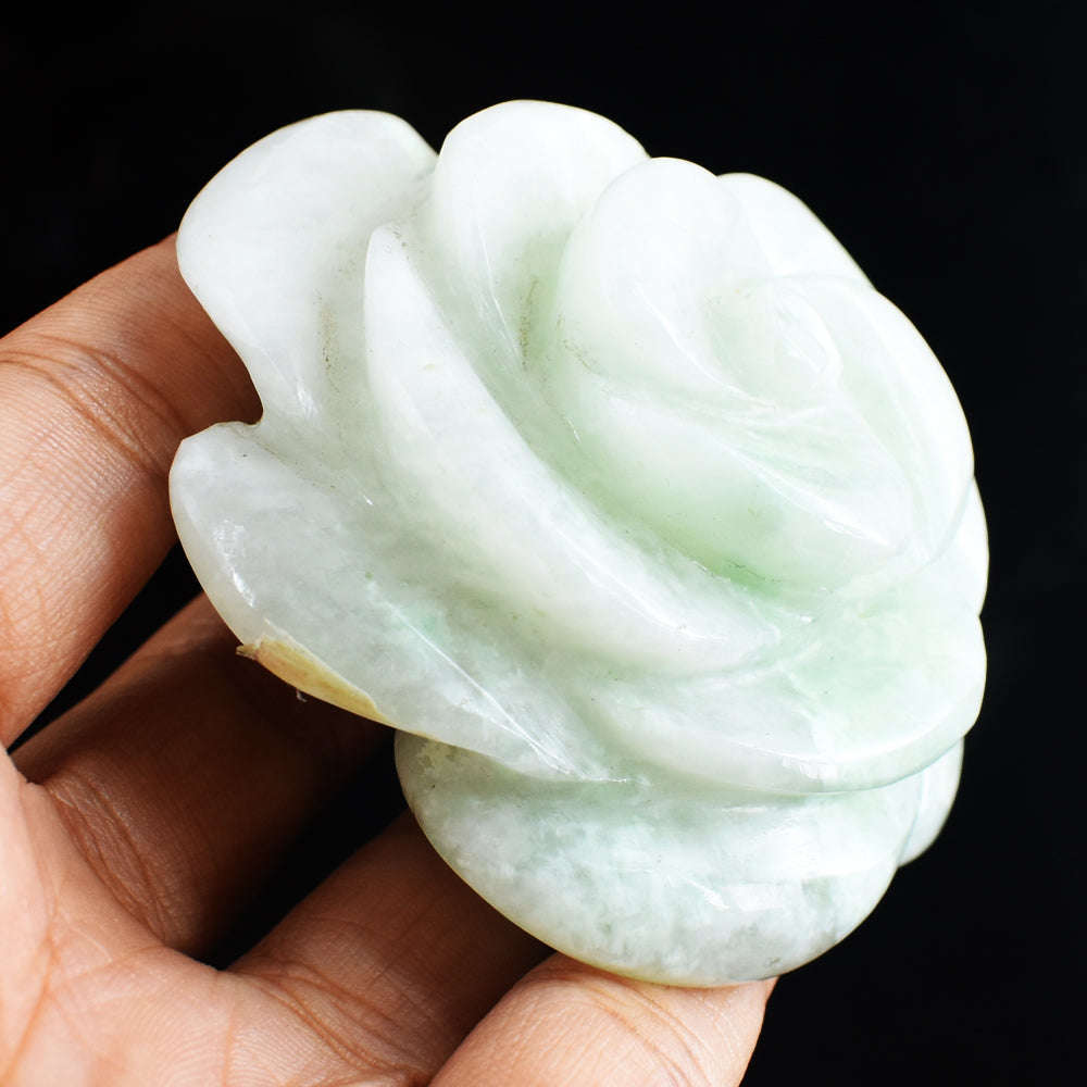 gemsmore:Genuine  683.00  Carats  Natural  Amazonite Hand Carved Rose Flower Carving