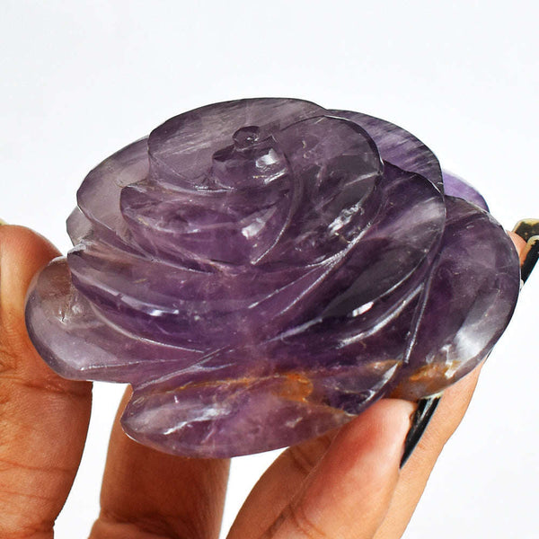 gemsmore:Genuine  808.00  Cts  Amazing  Amethyst  Hand  Carved  Rose  Flower Gemstone