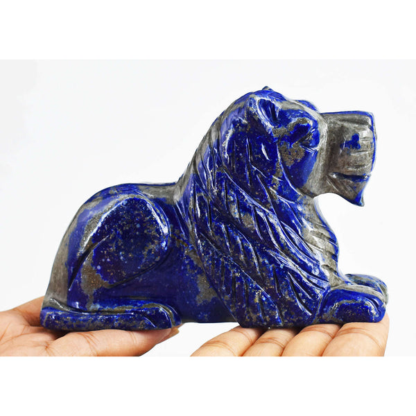 gemsmore:Genuine  Blue Lapis Lazuli  Hand Carved Genuine Crystal Gemstone Carving Lion