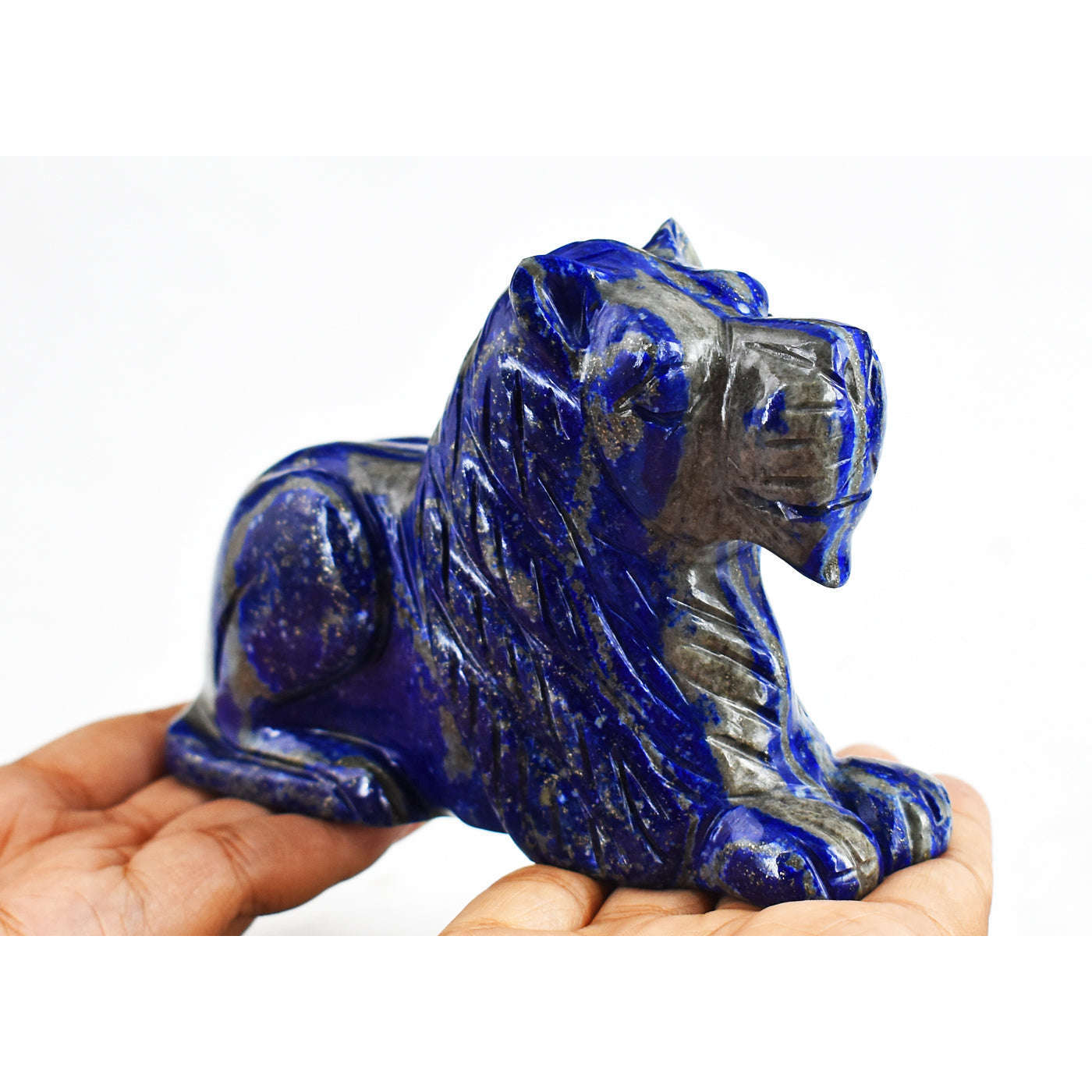 gemsmore:Genuine  Blue Lapis Lazuli  Hand Carved Genuine Crystal Gemstone Carving Lion