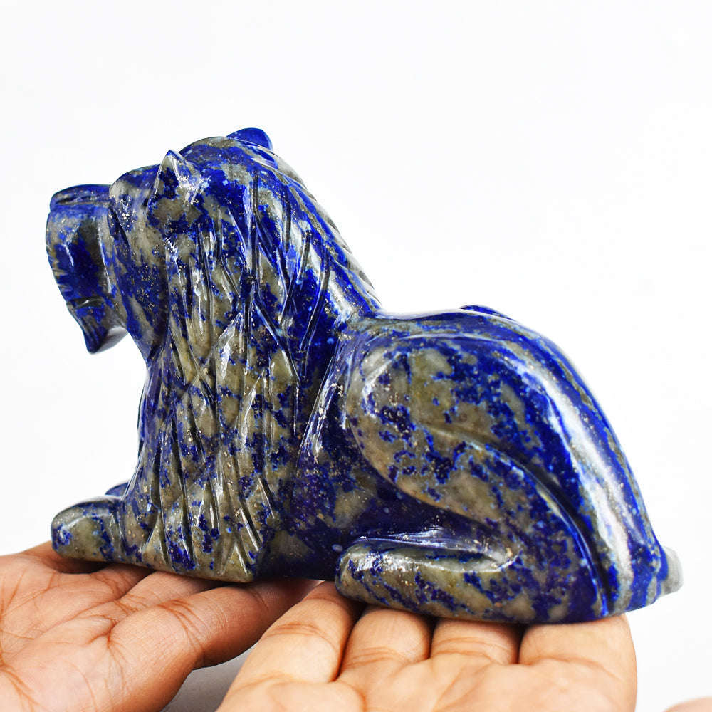 gemsmore:Genuine  Blue Lapis Lazuli  Hand Carved Genuine Crystal Gemstone Carving Lion