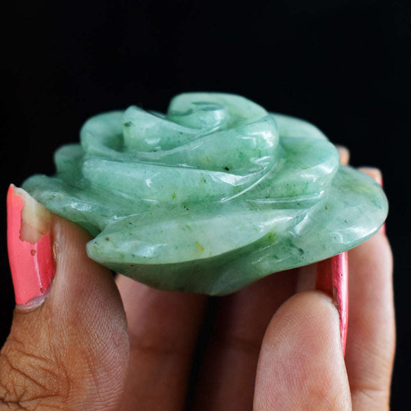 gemsmore:Genuine  Green  Aventurine  Hand  Carved  190.00 Cts  Rose Flower  Gemstone  Carving