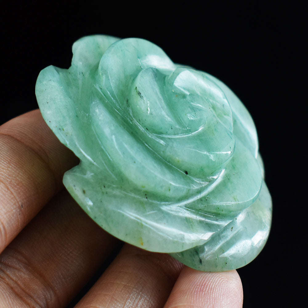 gemsmore:Genuine  Green  Aventurine  Hand  Carved  190.00 Cts  Rose Flower  Gemstone  Carving