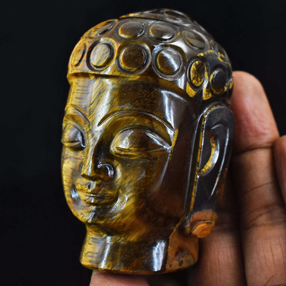 gemsmore:Genuine Tiger Eye Hand Carved Genuine Crystal Gemstone Carving Buddha Head