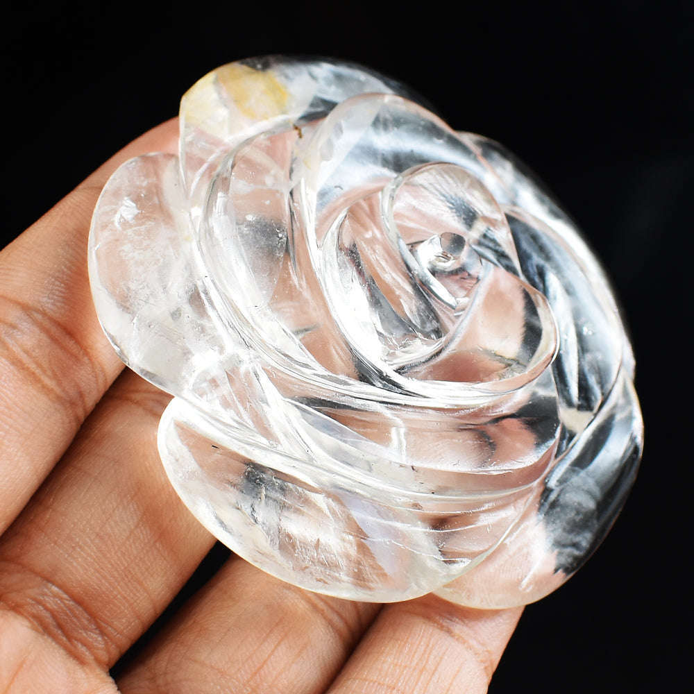 gemsmore:Genuine  White  Quartz  351.00 Carats  Hand Carved Rose Flower Carving  Gemstone