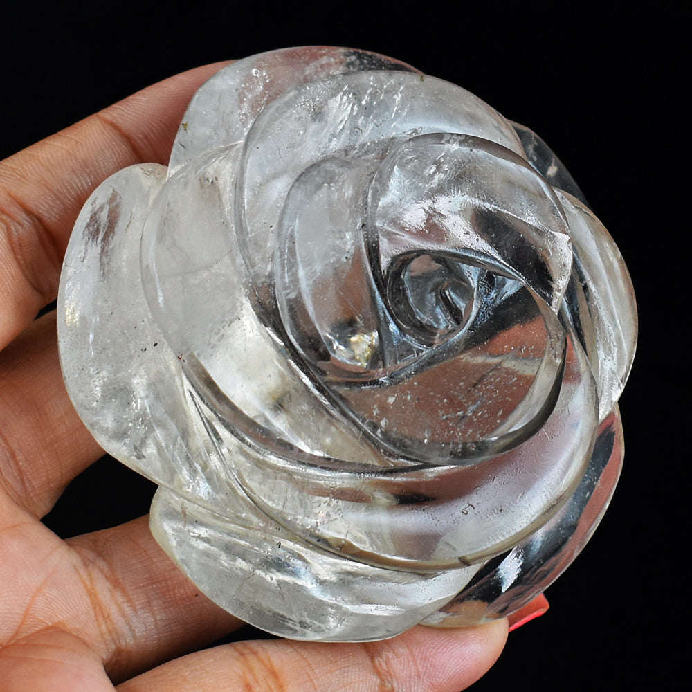 gemsmore:Genuine White  Quartz  750.00  Carats  Hand Carved Rose Flower Carving Gemstone