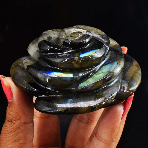 gemsmore:Golden &  Blue  Flash  Labradorite  1075.00 Cts  Genuine  Hand Carved  Gemstone Rose