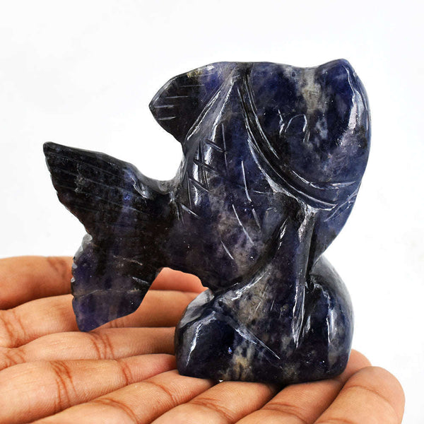 gemsmore:Gorgeous  1061.00  Cts Blue Sodalite Hand Carved Genuine Crystal Gemstone Carving Fish