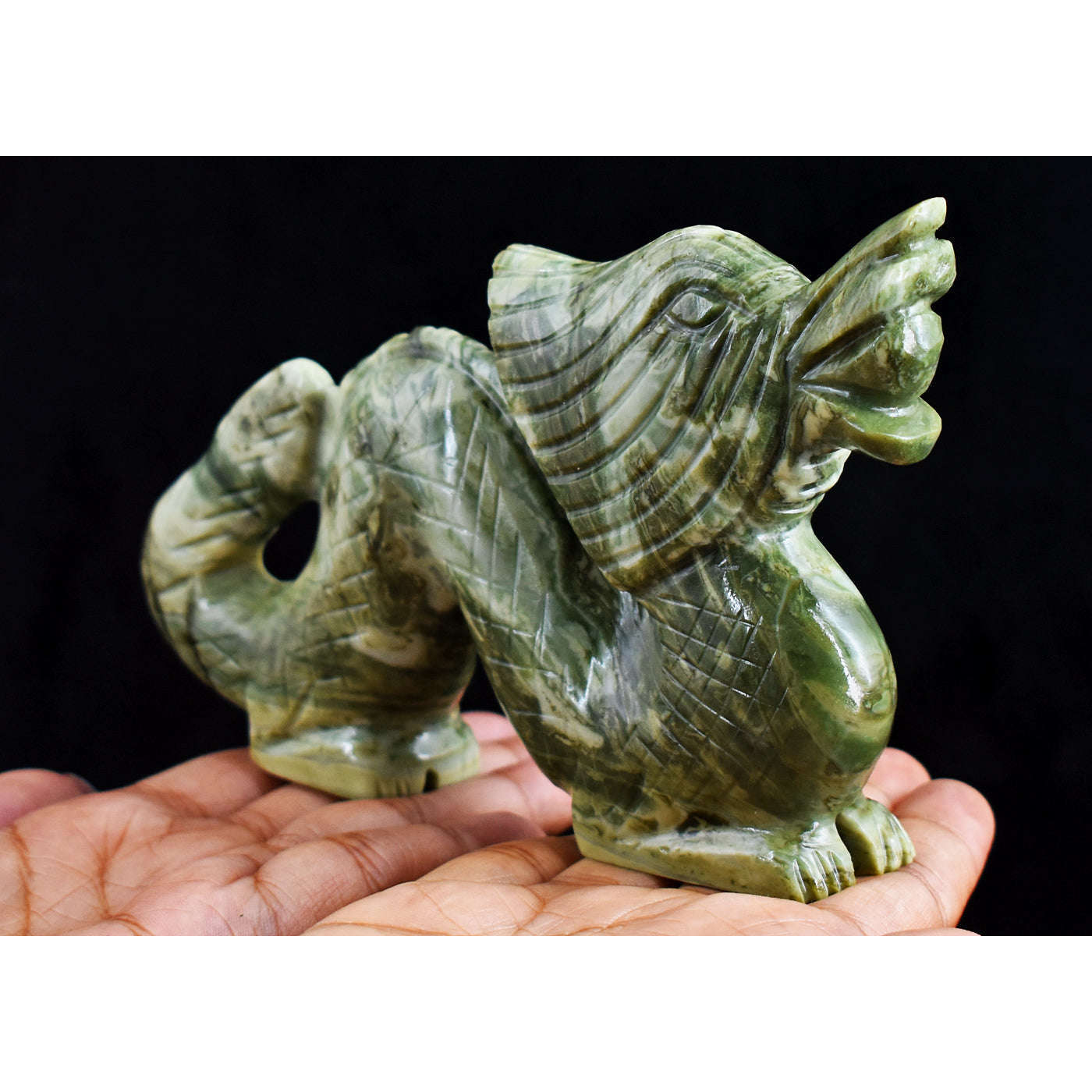 gemsmore:Gorgeous  1677.00  Cts Genuine  Serpentine  Hand  Carved  Dragon  Carving Real Gemstone