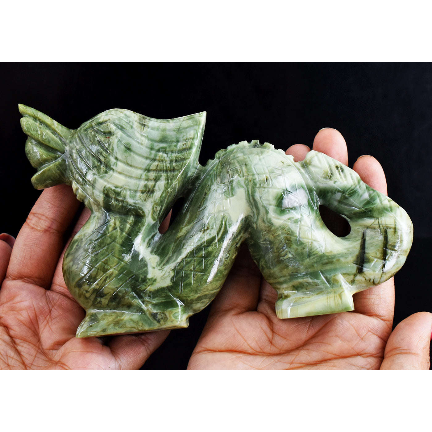 gemsmore:Gorgeous  1677.00  Cts Genuine  Serpentine  Hand  Carved  Dragon  Carving Real Gemstone