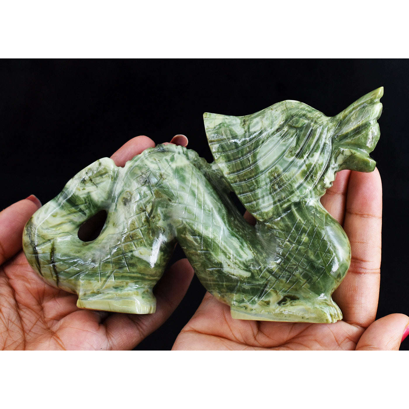gemsmore:Gorgeous  1677.00  Cts Genuine  Serpentine  Hand  Carved  Dragon  Carving Real Gemstone