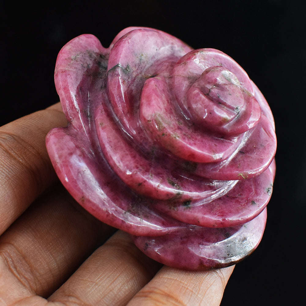 gemsmore:Gorgeous  628.00  Cts  Genuine  Pink Rhodonite  Hand  Carved  Crystal  Rose  Gemstone