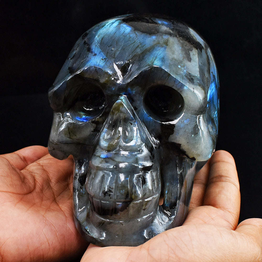 gemsmore:Gorgeous  8085.00 Cts  Genuine  Blue  Flash  Labradorite  Hand Carved Crystal Gemstone Carving Skull