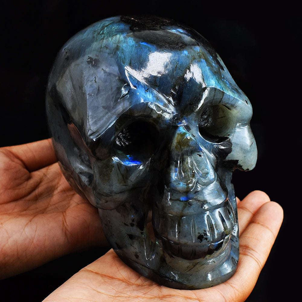 gemsmore:Gorgeous  8085.00 Cts  Genuine  Blue  Flash  Labradorite  Hand Carved Crystal Gemstone Carving Skull