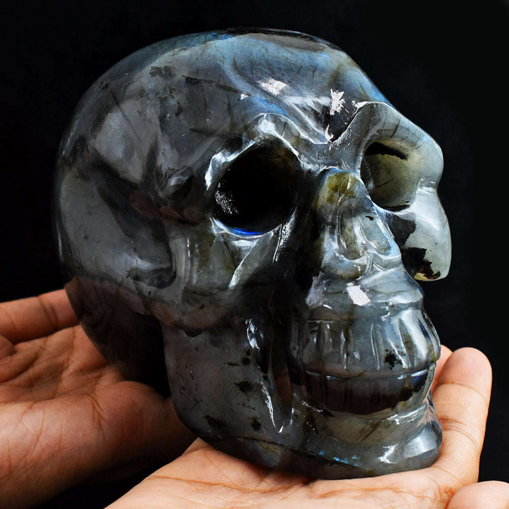 gemsmore:Gorgeous  8085.00 Cts  Genuine  Blue  Flash  Labradorite  Hand Carved Crystal Gemstone Carving Skull