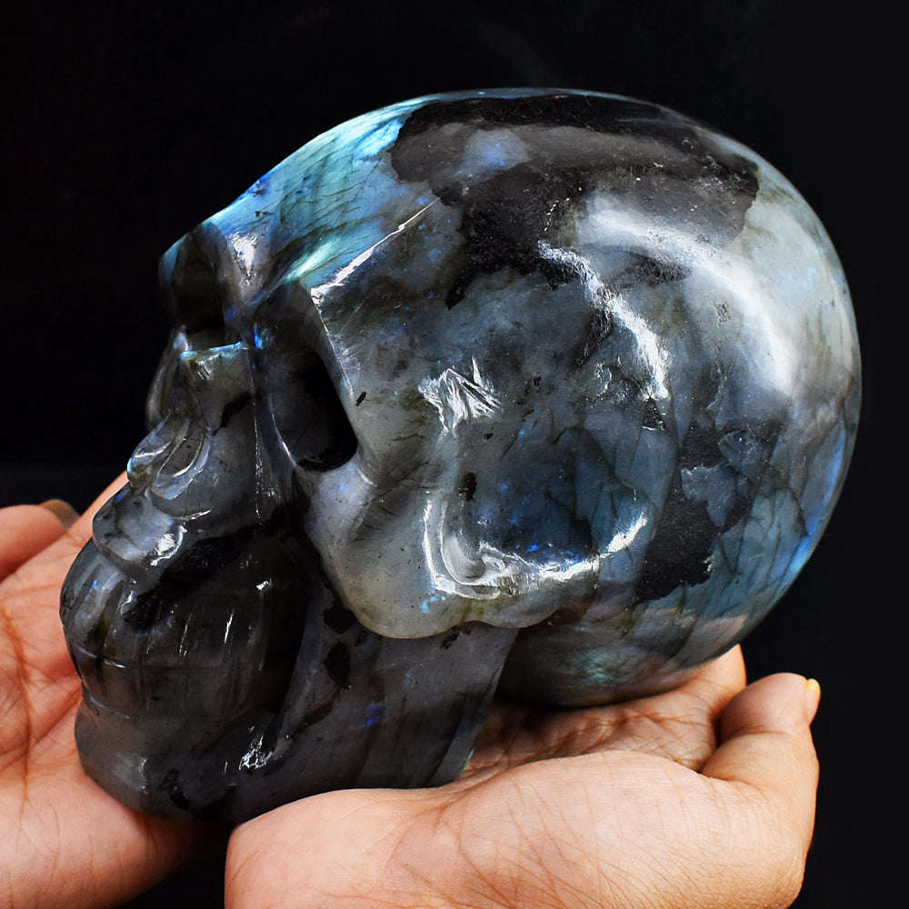 gemsmore:Gorgeous  8085.00 Cts  Genuine  Blue  Flash  Labradorite  Hand Carved Crystal Gemstone Carving Skull