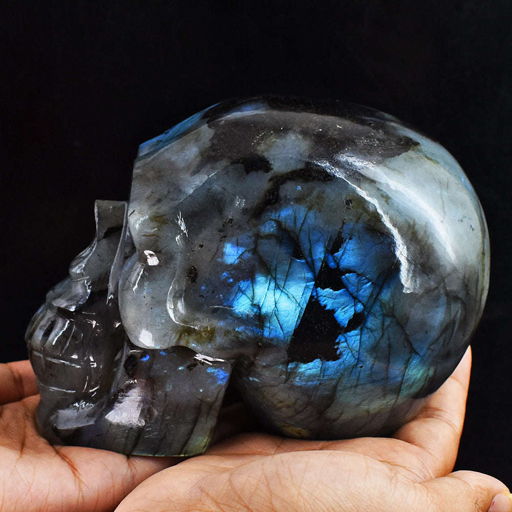 gemsmore:Gorgeous  8085.00 Cts  Genuine  Blue  Flash  Labradorite  Hand Carved Crystal Gemstone Carving Skull