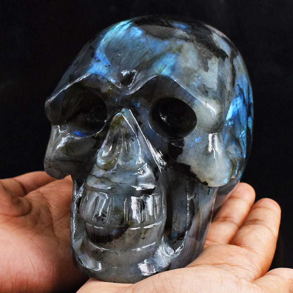 gemsmore:Gorgeous  8085.00 Cts  Genuine  Blue  Flash  Labradorite  Hand Carved Crystal Gemstone Carving Skull