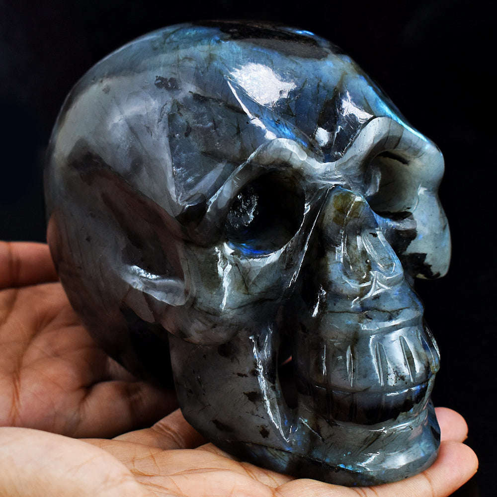 gemsmore:Gorgeous  8085.00 Cts  Genuine  Blue  Flash  Labradorite  Hand Carved Crystal Gemstone Carving Skull