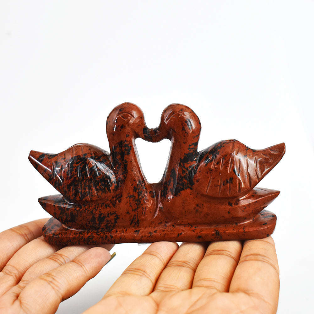 gemsmore:Gorgeous  900.00  Cts  Genuine Mahogany Jasper  Hand Carved Crystal Swan Pair Gemstone Carving