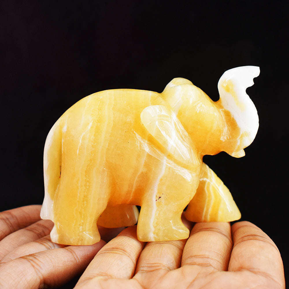 gemsmore:Gorgeous 973.00 Cts Yellow Rhodochrosite  Hand Carved Genuine Crystal Gemstone Carving Elephant