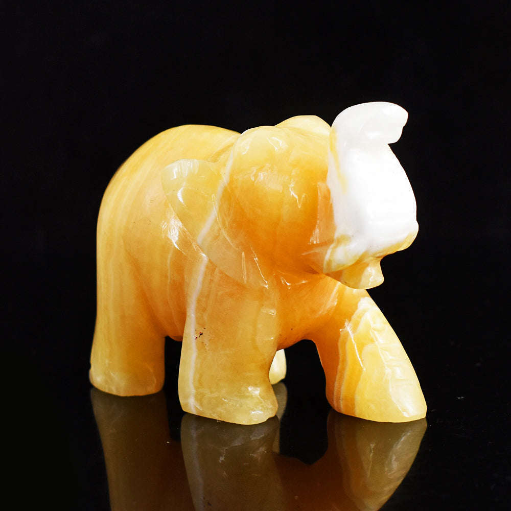 gemsmore:Gorgeous 973.00 Cts Yellow Rhodochrosite  Hand Carved Genuine Crystal Gemstone Carving Elephant