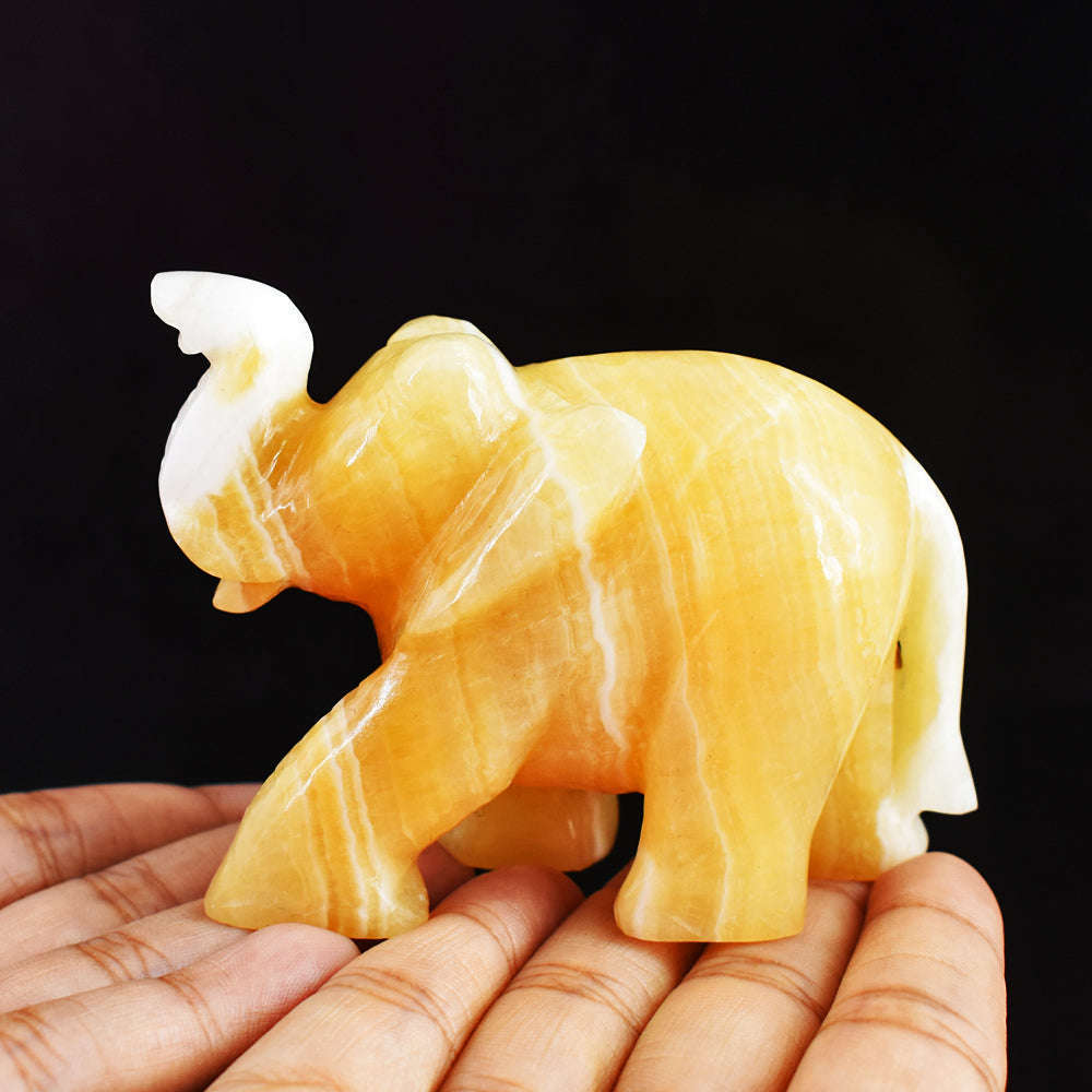 gemsmore:Gorgeous 973.00 Cts Yellow Rhodochrosite  Hand Carved Genuine Crystal Gemstone Carving Elephant