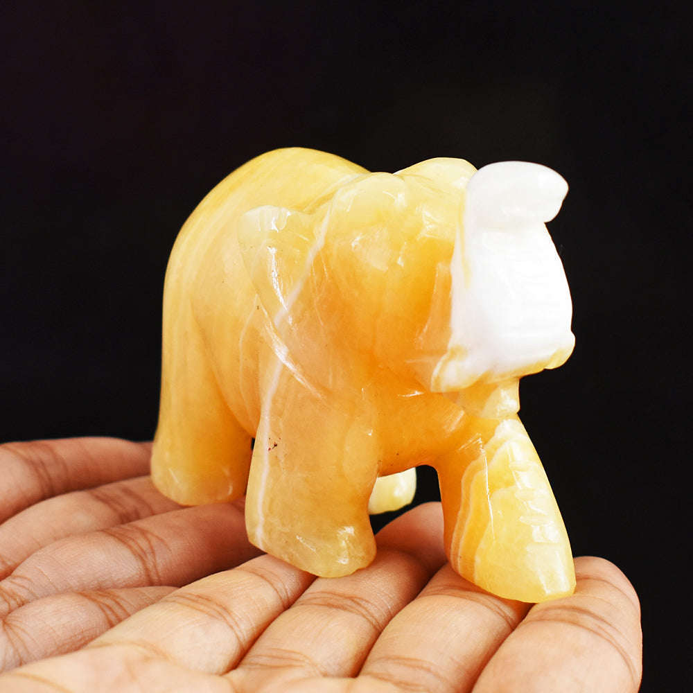 gemsmore:Gorgeous 973.00 Cts Yellow Rhodochrosite  Hand Carved Genuine Crystal Gemstone Carving Elephant