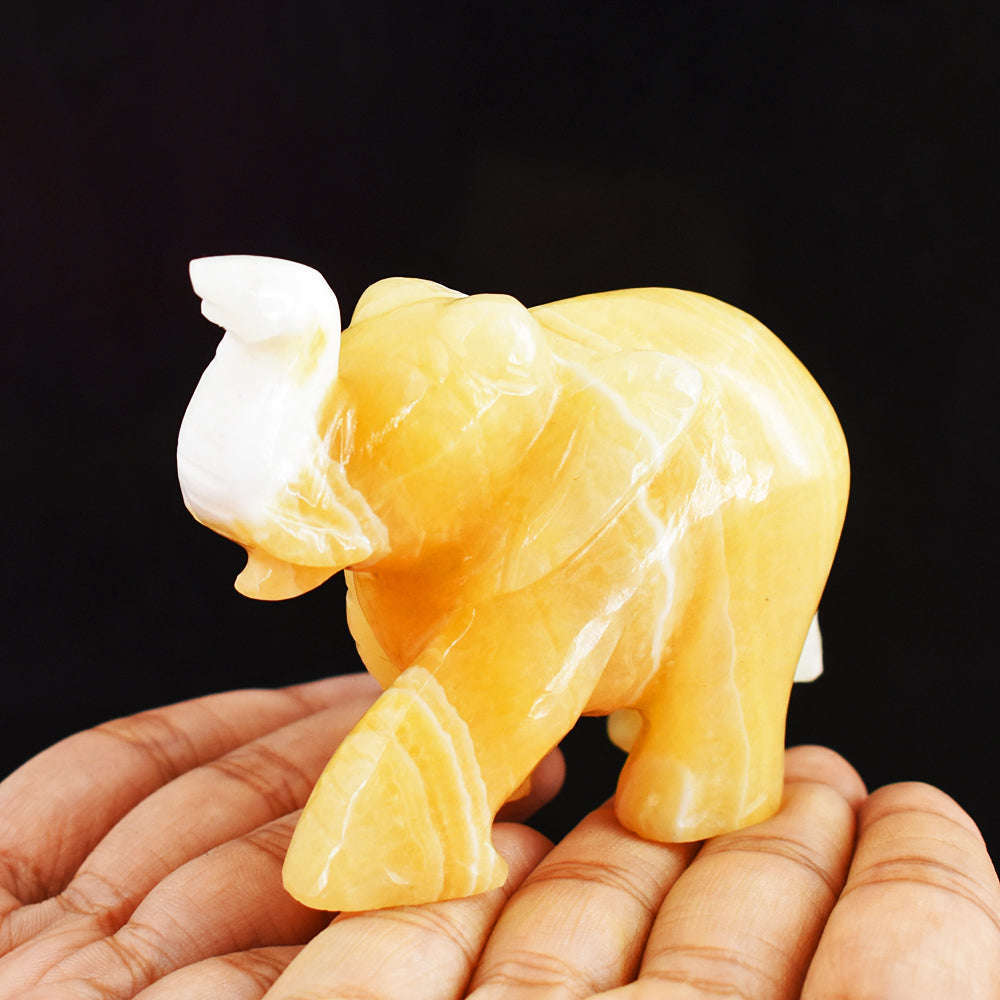gemsmore:Gorgeous 973.00 Cts Yellow Rhodochrosite  Hand Carved Genuine Crystal Gemstone Carving Elephant