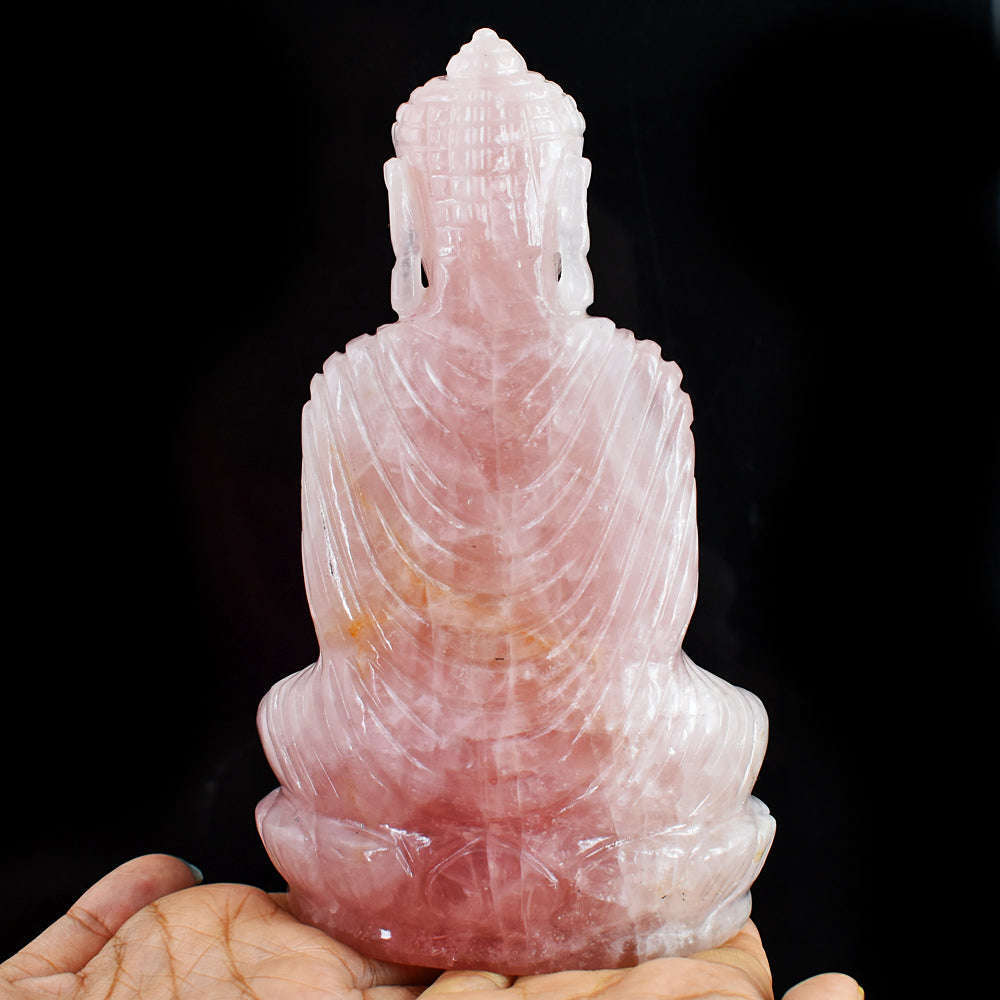 gemsmore:Gorgeous Rose Quartz Hand Carved Genuine Crystal Gemstone Carving Buddha Statue