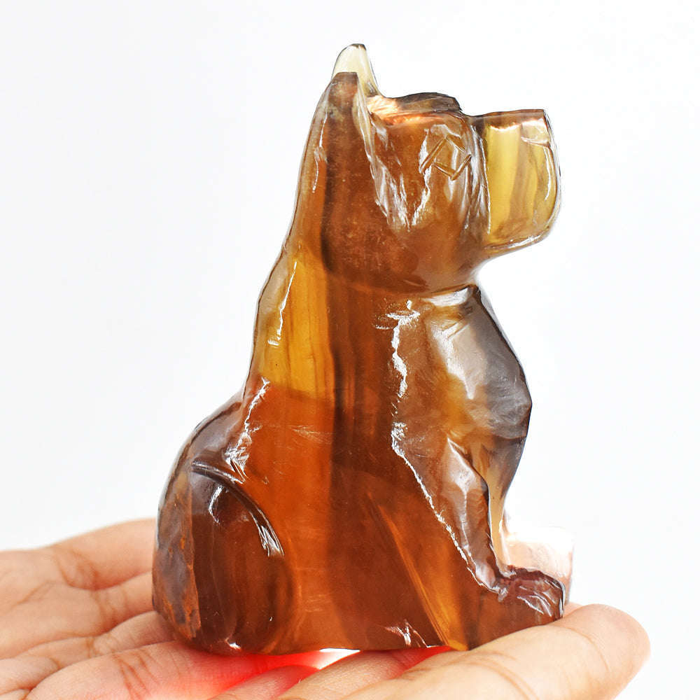 gemsmore:Natural 1059.00 Cts  Multicolor Fluorite Hand Carved Gemstone Carving Dog