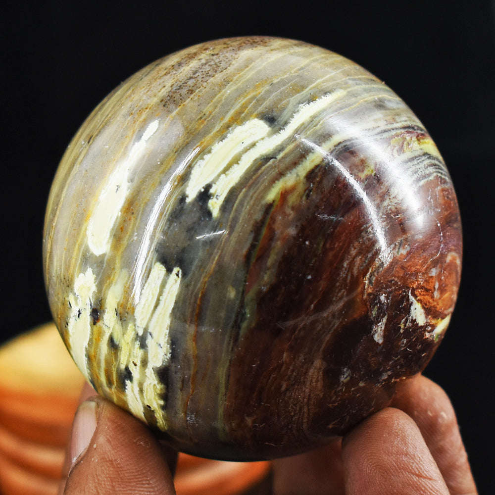 gemsmore:Natural  1227.00  Carats  Genuine  Indian Opal Healing Hand Carved Crystal Sphere