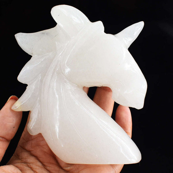 gemsmore:Natural  1343.00  Cts   Genuine  White  Quartz  Hand  Carved  Crystal Gemstone  Carving Unicorn Head