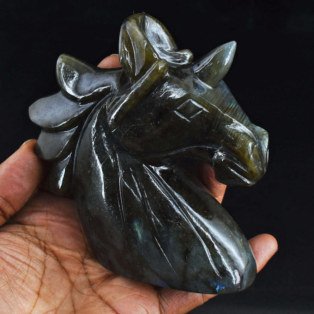 gemsmore:Natural  1729.00  Cts Genuine Labradorite  Hand Carved  Unicorn Head Gemstone Carving