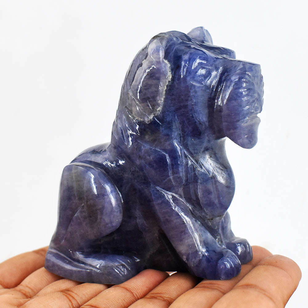 gemsmore:Natural  1778.00  Carats  Blue Iolite  Hand Carved Crystal Gemstone  Carving Lion