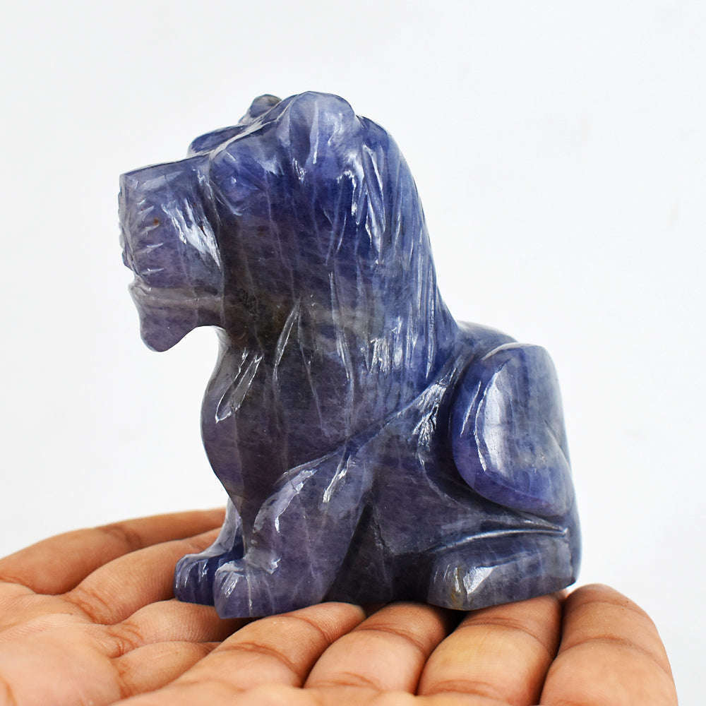 gemsmore:Natural  1778.00  Carats  Blue Iolite  Hand Carved Crystal Gemstone  Carving Lion